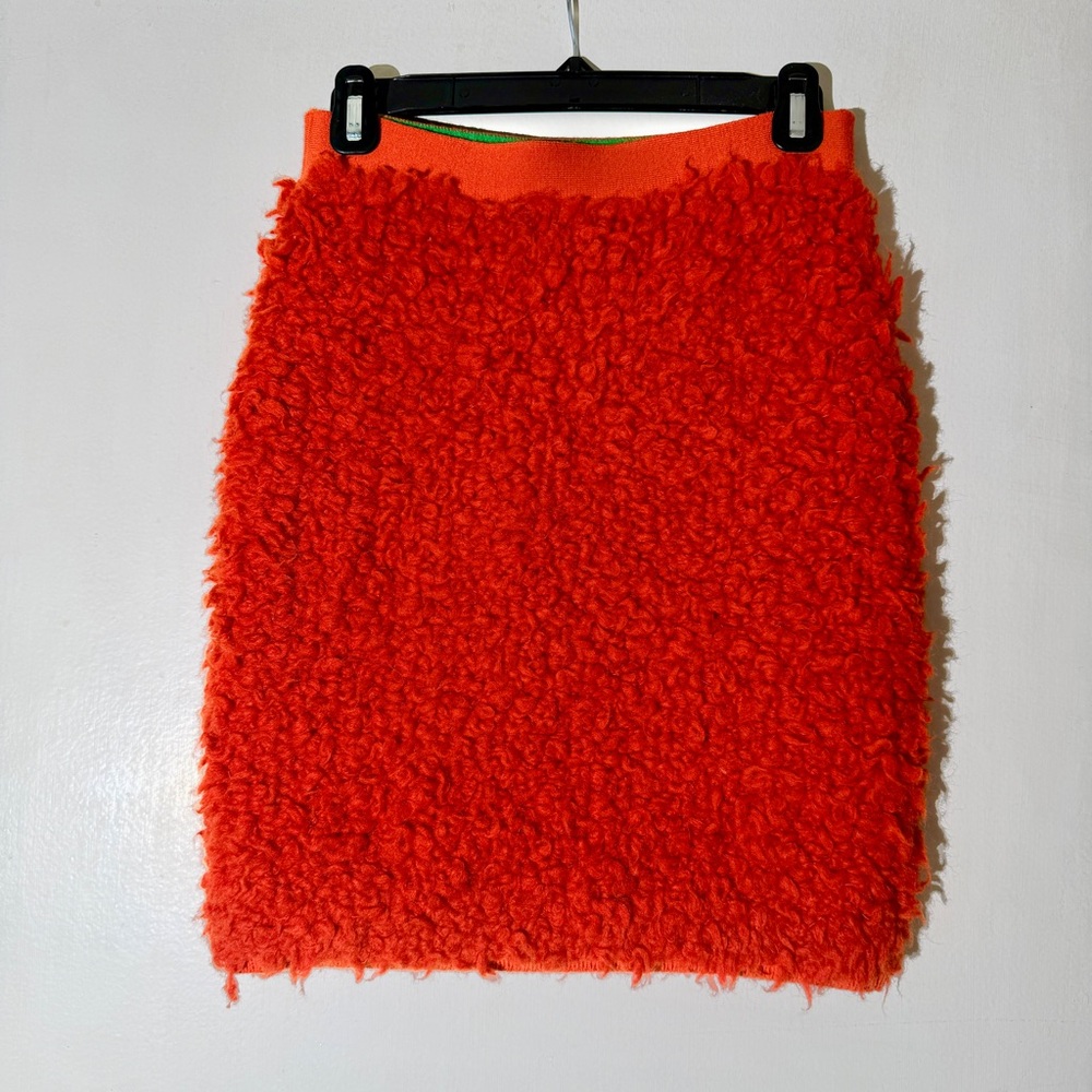 NWT Bottega Veneta Vibrant Orange Faux-Shearling Pencil Skirt